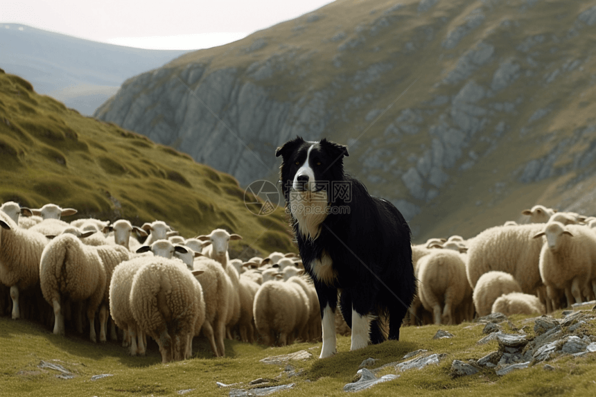 山脉上的额牧羊犬图片