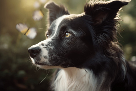 花园里的边境牧羊犬图片