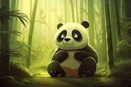 竹林下的可爱熊猫背景图片