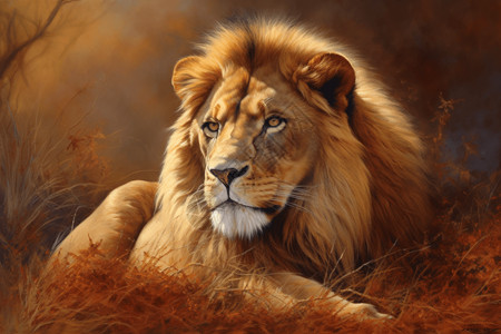大平原张望的狮子插画