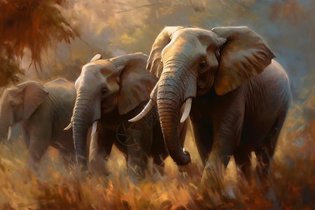 草地上的象群背景图片