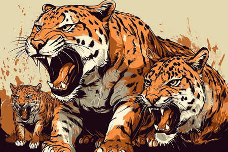 凶猛的老虎插图背景图片