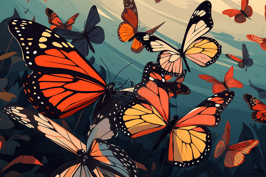 飞舞的花蝴蝶插画图片