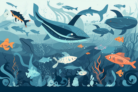 海洋鱼类插画背景图片