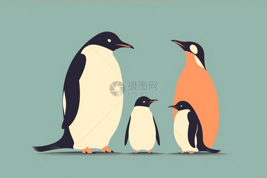 卡通企鹅家庭图片