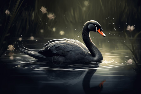 湖泊黑天鹅湖面上的黑天鹅插画