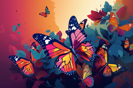漫天飞舞的蝴蝶群背景图片