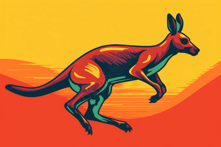 澳洲牛仔骨跳跃的袋鼠插画