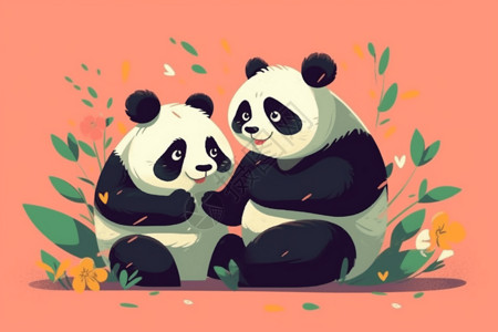 两只卡通可爱的熊猫背景图片
