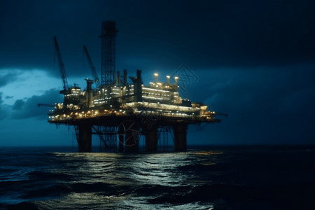 大海上的石油开采图片