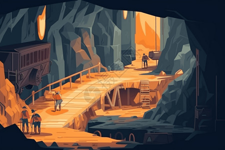 采矿机械矿场工作的场景插画
