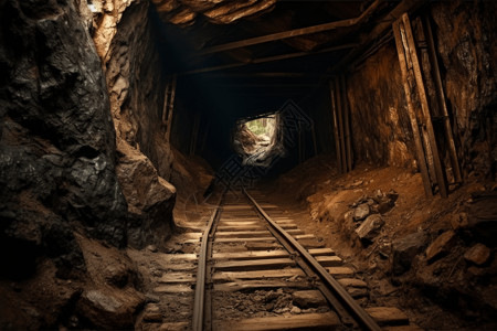 矿井内的铁路轨道图片