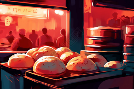 香芋豆包餐厅里的甜豆包插画