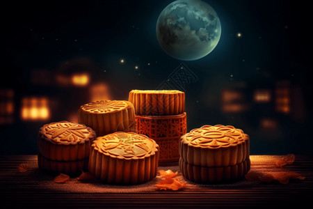 枫叶月亮素材月下的月饼背景