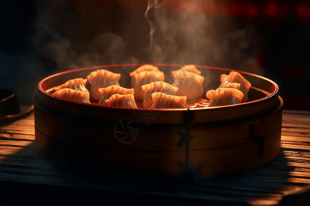 蒸笼上美味饺子图片