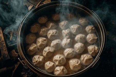 锅中的饺子图片