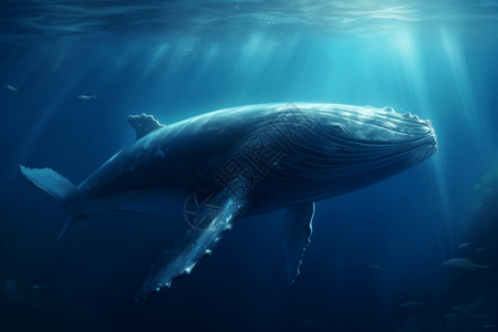 巨型海洋蝠鲼深海中的巨型鲸鱼插画