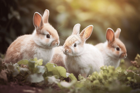 草地上可爱的兔子背景图片