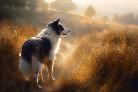 不丹边境草坪上的边境牧羊犬插画