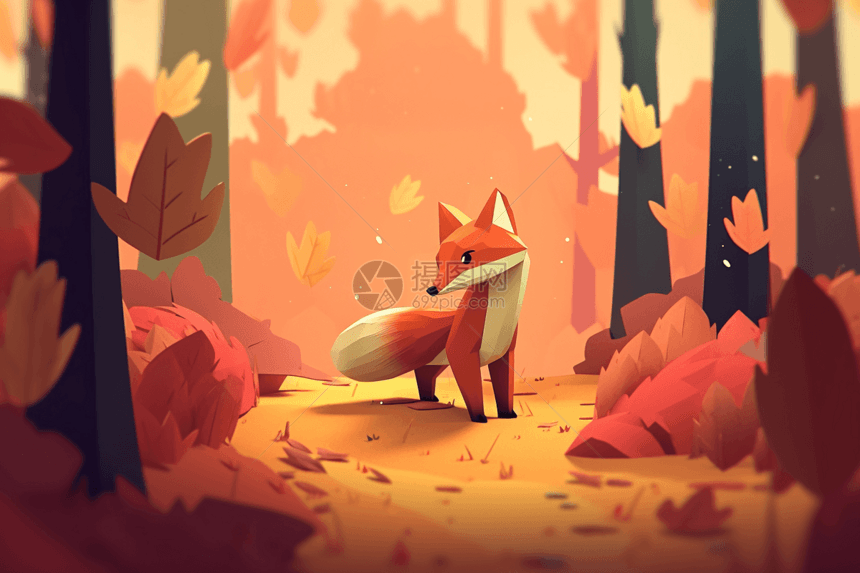 秋季林中的狐狸图片