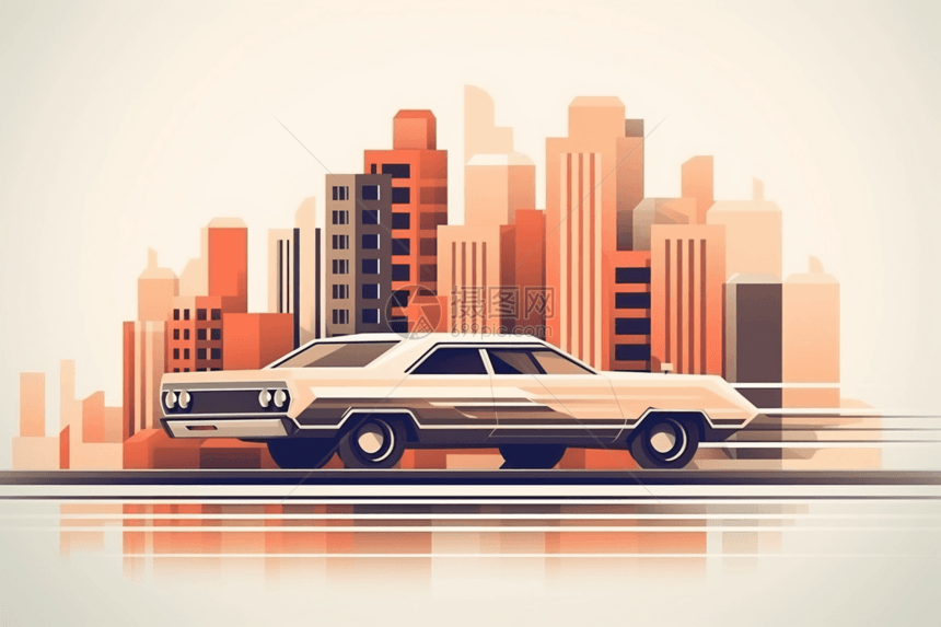 城市老式汽车插图图片