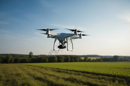 在希望的田野上无人机在田野上飞行设计图片