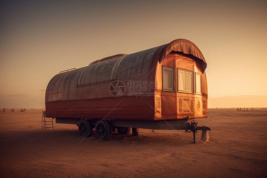沙漠里的旅行车图片