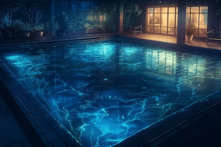 夜间的泳池背景图片