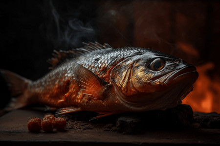 烤鱼制作制作中的烤鱼背景