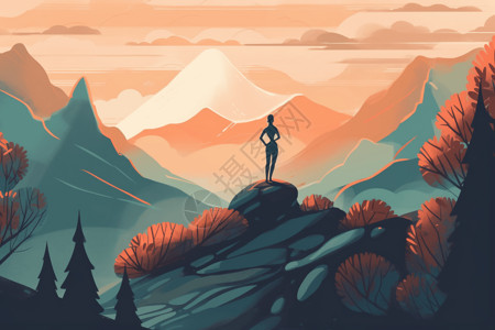 站在山上的人站在山顶的人插画