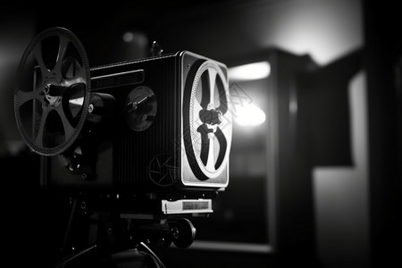 黑白摄像机老式电影放映机的设计图设计图片