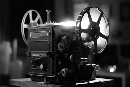 90年代照片老式电影放映机的特写镜头设计图片