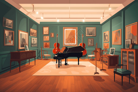 羽管键琴艺术馆音乐室的景色插图插画