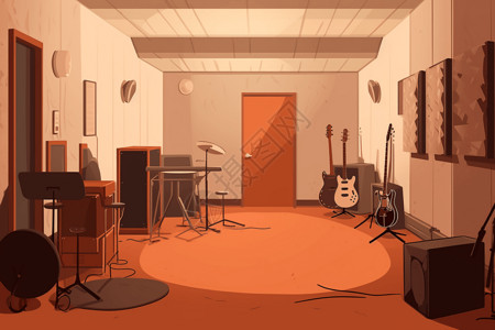 吉他里面素材艺术馆隔音音乐室的景色插画