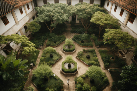 园林鸟瞰物馆中央的庭院设计图片