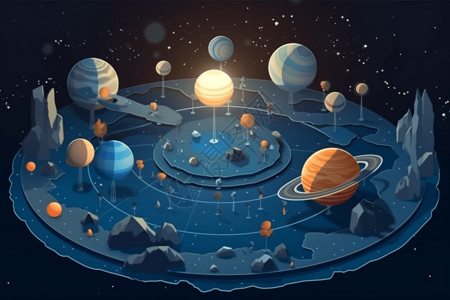 太空展示了太阳系的模型背景是繁星点点的宇宙背景图片
