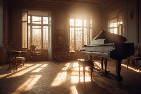 弹奏钢琴室内钢琴室场景设计图片