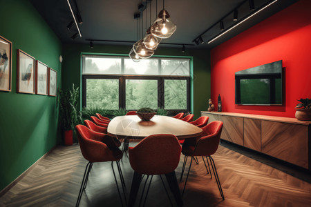 餐厅元素色彩的会议室渲染图设计图片