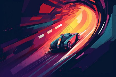 赛车在隧道中飞驰插图背景图片