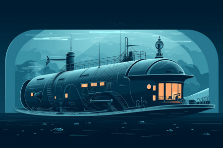 潜艇博物馆参观水上博物馆中展出潜艇模型插画