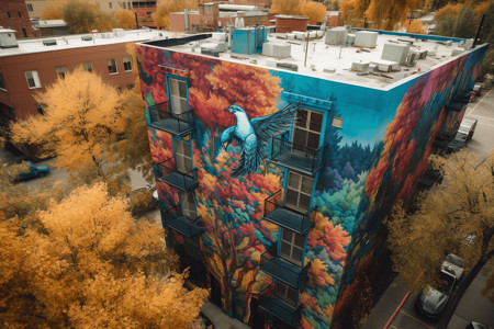 彩色壁画涂鸦的居民楼建筑设计图片