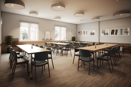 社区食堂现代社区会议室场景设计图片