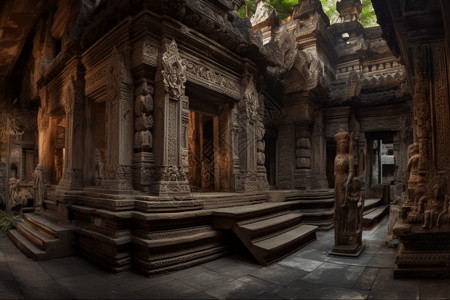 自然游戏古代寺庙的全景设计图片
