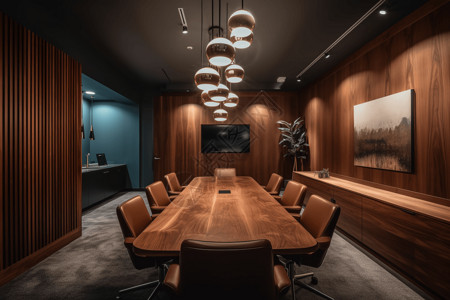 木质会议室简约会议室的3D图设计图片