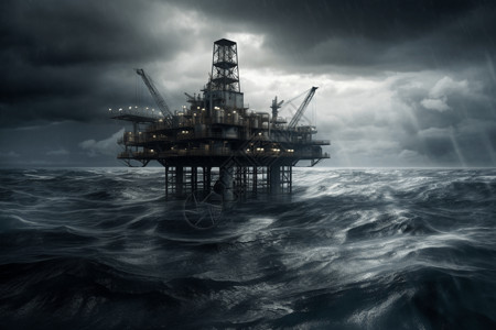 波涛汹涌的海洋中的石油钻井平台图片