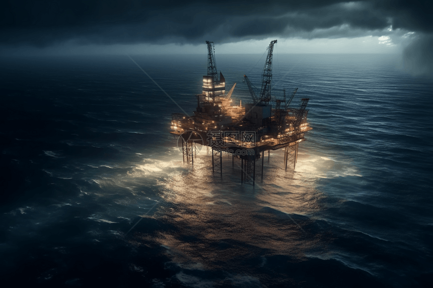暴风雨前的海洋石油钻井平台图片