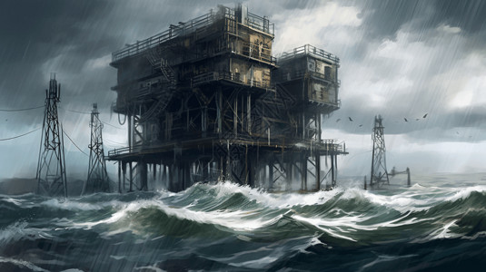 大风天的海洋发电厂背景图片