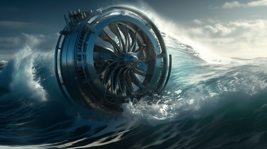 猛烈海浪撞击海洋涡轮机设计图片