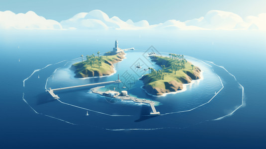 海域人工岛插画图片