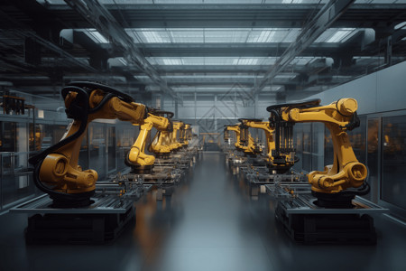 机器人车间工业仓库里的机器臂设计图片